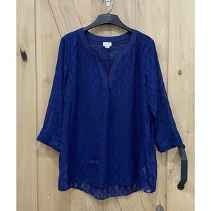 Tunic Blouse Shirt Size 2X Blouse 3/4 Sleeve Shear Blue